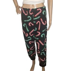CANDY Cane Black, Green, and Red Fleece Pajama Bottom Joggers